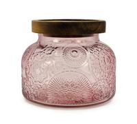 Bocal décoratif en verre rose avec couvercle hermétique en bois - 750 ml - Large ouverture - Style vintage - Pour biscuits, bonbons, miel, farine, épices, café, thé, décoration d'intérieur
