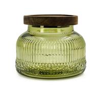 Bocal décoratif en verre vert avec couvercle hermétique en bois - 750 ml - Large ouverture - Style vintage - Pour biscuits, bonbons, miel, farine, épices, café, thé, décoration d'intérieur