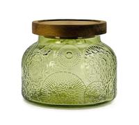 Bocal décoratif en verre vert avec couvercle hermétique en bois - 750 ml - Large ouverture - Style vintage - Pour biscuits, bonbons, miel, farine, épices, café, thé, décoration d'intérieur