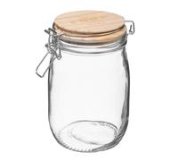 Bocal en verre 1 L avec couvercle en bois et inscription
