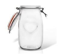 Bocal en verre avec clip - Orion - 1,5L - Étanche - Motif cœur - Couleur orange