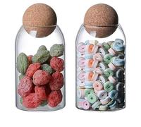 Bocal en Verre avec Couvercle, 2er Set Bocaux de Stockage en Verre, Pot en Verre de Bonbons, Bocaux de Conservation en Verres avec Boule de Liège, Bocal Verres pour Thé,Café,épices,Haricots (800ml)