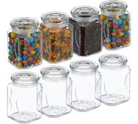 Bocal En Verre Avec Couvercle, Lot Pratique De 8, 750 Ml, Rectangulaire, Hermétique, Transparent