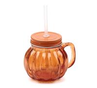 Puckator Bocal en verre Citrouille avec paille et couvercle métallique