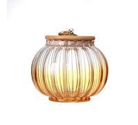 Bocal en verre de 600 ml avec couvercle en forme de citrouille pour bonbons, sucre avec couvercle en bois (jaune)