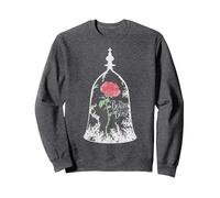 Bocal en verre Disney La Belle et la Bête Rose Sweatshirt, Unisexe pour adultes, Chiné Foncé, S