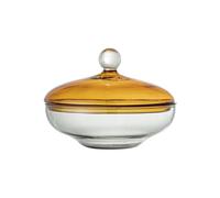 Bocal en verre jaune, avec couvercle, forme large ondulée - Bloomingville, Danni - Ø12x9 cm