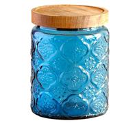 Bocal en verre vintage avec couvercle - 700 ml - Bocal Mason coloré vintage pour la cuisine - Bouteille décorative pour café, thé, bonbons, cookies (bleu)