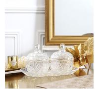 Bocal - Home Deco Factory - Duo Bonbonnières Sur Plateau En Verre - Transparent
