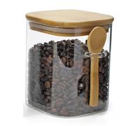 Bocal Maxxo 800 ml en verre borosilicate avec couvercle et cuillère en bambou – conservation pâtes, sucre, bonbons – style organique