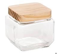 Bocal cuisine carré en verre avec bouchon bois - 0.85L