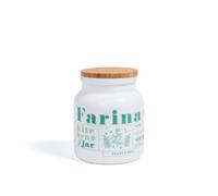 Bocal Victoriana Farine En Verre Opale Blanc, Décoré Avec Un Couvercle En Bambou