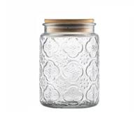ANSQU Bocal vintage en verre décoratif de 700 ml avec couvercle en bambou, pot à bonbons, à biscuits pour comptoir de cuisine, garde-manger, pot de rangement en verre pour café, thé, sucre, sels de