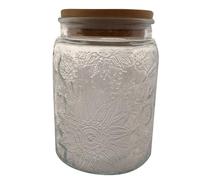 Bocal vintage en verre scellé avec couvercle - Rangement domestique de qualité alimentaire - Motif gerbera - 1000 ml