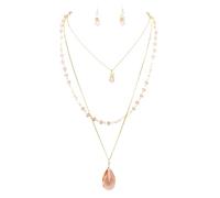 Bocar - Parure de bijoux, composée d'une chaîne à 3 niveaux, avec fil de perles, chaîne longue, pendentifs et boucles d'oreilles, pour femme, Métal, Pas de gemme