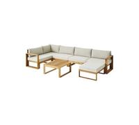 Bocarnea Salon De Jardin Levata En Bois Dacacia Fsc - 6 Personnes Avec Ottoman - Coussins Gris Et Deux Tons + Housse Incluse Gris