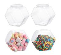 Bocaux à bonbons, 4 pots en plastique transparent de 850 ml, bocaux à biscuits hexagonaux large ouverture avec couvercles, bonbons réutilisables pour buffet de