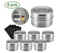 Bocaux À Épices Magnétiques En Acier Inoxydable, Avec 5 Étiquettes Autocollantes, Bouteille D'assaisonnement, Stockage Du Poivre, Outil De Cuisine, 6 Pièces
