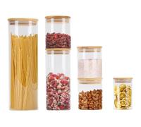 Bocaux Conservation Verre 2L / 1L / 500ML / 300ML, Hermétique Bocal en Verre avec Couvercle en Bambou et Rondelle en Silicone Pot