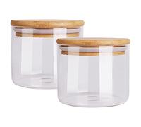 Bocaux Conservation Verre, 2pcs Bocal de Stockage Hermétique Bocal en Verre avec Couvercle en Bambou et Rondelle en Silicone Pot en Verre pour Aliments Secs et Liquides, 450ml