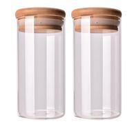 Bocaux Conservation Verre 350ML, Hermétique Bocal en Verre avec Couvercle en Bambou et Rondelle en Silicone Pot en Verre à Haute Teneur en Borosilicate, Lot de 2