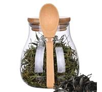 Bocaux de conservation en verre - Bidon transparent avec couvercle en bois - Récipient à cuillère suspendu - Bidon à thé en verre hermétique pour céréales, herbes ou thé à fleurs - Bocaux de cuisine