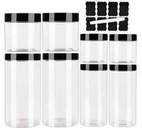 Bocaux En Plastique, Bocal Plastique Transparent Pots De Stockage Récipient De Stockage De Grains Pour Les Aliments Secs Et Les Liquides Avec Etiquettes Et Marqueur(8Pcs)