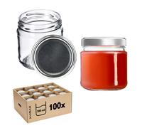KADAX Lot de 100 bocaux 200 ml avec couvercles à vis Ø 66 mm - bocaux à dessert à parois épaisses, hermétiques, lavables au lave-vaisselle, idéaux pour les confitures et conserves