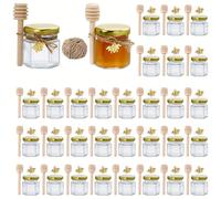 Bocaux en verre mini hexagonaux élégants avec des couvercles dorés et des cuillères en bois, parfaits pour les conserves naturelles et les faveurs de fête - multi-pack pour mariages et douches de mari