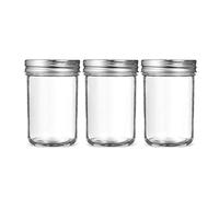 Bocaux Mason en verre à bouche régulière de 380ML avec couvercles métalliques-3 pièces for la mise en conserve, les confitures, les gelées et le stockage des aliments