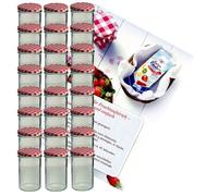 Bocaux Mason - Sucre Diamant - Lot de 24 - 435 ml - Couvercles à carreaux rouges - Livret de recettes