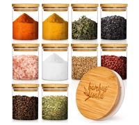 bambuswald© Ensemble de 10 pots à épices, capacité 150 ml | Récipient à épices avec couvercle en bambou hermétique - pot à épices, boîte à thé, récipient en verre, pot de rangement