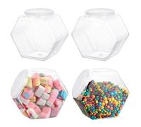 Bocaux sucrés, 4pcs 850 ml en plastique transparent pots sucrés avec couvercles, biscuits à biscuits hexagonaux à bouche large, bocal de rangement en plastique réutilisable pour buffet de bonbons, h