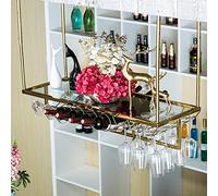 BOCbco Porte-Verre À Vin Suspendu Doré, Porte-Bouteilles de Plafond En Métal de 47 "59", Étagère de Rangement Pour Verres À Vin À Champagne, Hauteur Réglable, Cadre Décoratif Au Plafond/Gold/80Cm