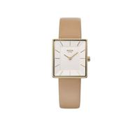 Boccia Titanium 3351-04 Montre pour Femme en Titane plaqué Or Jaune 25 mm rectangulaire avec Cadran Blanc Montre à Quartz avec Bracelet en Cuir Marron Ultra Plat 6,5 mm étanche 3 Bar