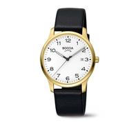 Boccia Titanium 3620-08 Montre à Quartz pour Homme en Titane doré Jaune 39 mm avec Cadran Blanc et Bracelet en Cuir Noir Date étanche 5 Bar Classique et élégante