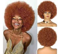 Boccte Perruque afro courte noire, cheveux synthétiques bouclés style rétro, résistant à la chaleur, taille adulte