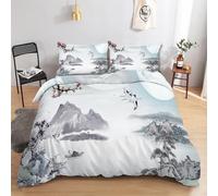 Boceoey Housse de Couette 140x200 Japonais Paysage Parure de Lit 1 Personne Réversible pour Lit 90x190, Housse Couette Imprimée en Microfibre et 2 Taie d'oreiller 65x65 cm avec Fermeture Éclair