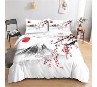 Boceoey Housse de Couette 220x240 Japonais Mont Fuji Parure de Lit Adulte Réversible avec Fermeture Éclair - Housse Couette 2 Personnes Imprimée en Microfibre et 2 Taie d'oreiller 65x65 cm