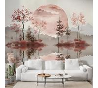 Boceoey Papier Peint Panoramique Aquarelle Forêt - Papier Peint Intissé Autocollant - Style Nordique Paysage Décoration Murale - Adhésif Mural pour Salon Chambre, 350x256 cm - S-951