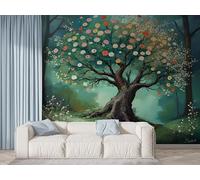 Boceoey Papier Peint Panoramique Arbre Fleur 3D - Motif Aquarelle Forêt - Décoration Murale pour Salon & Chambre, Intissé Autocollant Papier Mural, 150x100 cm F-726