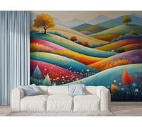 Boceoey Papier Peint Panoramique Arc-En-Ciel Forêt - Papier Peint Intissé Autocollant - Aquarelle Coloré Décoration Murale - Adhésif Mural pour Salon Chambre, 250x175 cm - F-779