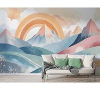 Boceoey Papier Peint Panoramique Arc-En-Ciel Montagne 3D - Motif Paysage Fleur Sauvage - Décoration Murale pour Salon & Chambre, Intissé Autocollant Papier Mural, 100x70 cm F-343