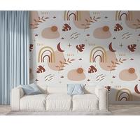 Boceoey Papier Peint Panoramique Bohème Feuilles De Palmier 3D - Motif Symboles Du Soleil Minimalist - Décoration Murale pour Salon & Chambre, Intissé Autocollant Papier Mural, 250x175 cm K-243