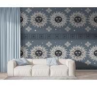 Boceoey Papier Peint Panoramique Bohème Symboles Du Soleil 3D - Motif Style Médiéval Exotique - Décoration Murale pour Salon & Chambre, Intissé Autocollant Papier Mural, 400x280 cm K-235