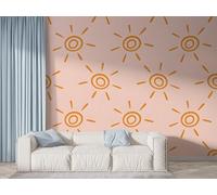 Boceoey Papier Peint Panoramique Bohème Symboles Du Soleil 3D - Motif Style Médiéval Minimalist - Décoration Murale pour Salon & Chambre, Intissé Autocollant Papier Mural, 450x315 cm F-1000