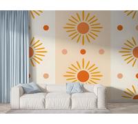 Boceoey Papier Peint Panoramique Bohème Symboles Du Soleil 3D - Motif Style Médiéval Minimalist - Décoration Murale pour Salon & Chambre, Intissé Autocollant Papier Mural, 400x280 cm K-229