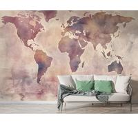 Boceoey Papier Peint Panoramique Carte Du Monde Paysage 3D - Motif Aquarelle Océan - Décoration Murale pour Salon & Chambre, Intissé Autocollant Papier Mural, 150x100 cm F-344