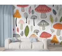 Boceoey Papier Peint Panoramique Champignon Botanique - Papier Peint Intissé Autocollant - Automne Forêt Décoration Murale - Adhésif Mural pour Salon Chambre, 450x315 cm - F-714