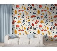 Boceoey Papier Peint Panoramique Champignon Feuille - Papier Peint Intissé Autocollant - Forêt Automne Décoration Murale - Adhésif Mural pour Salon Chambre, 100x70 cm - F-754